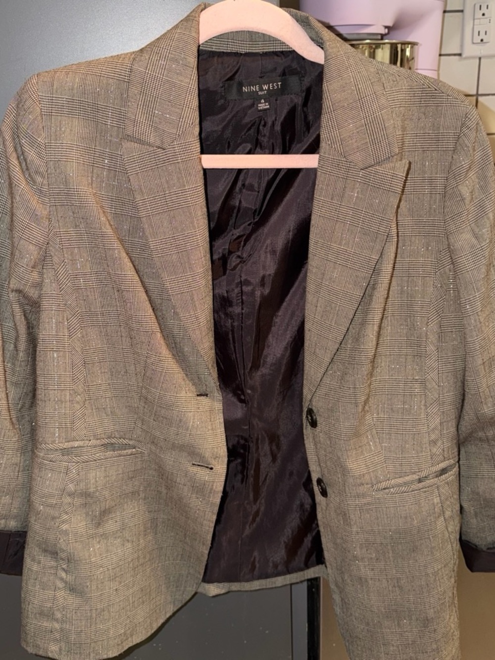 Nine West Brown Plaid Blazer